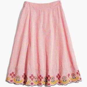 Red gingham Madewell midi skirt (size 6)